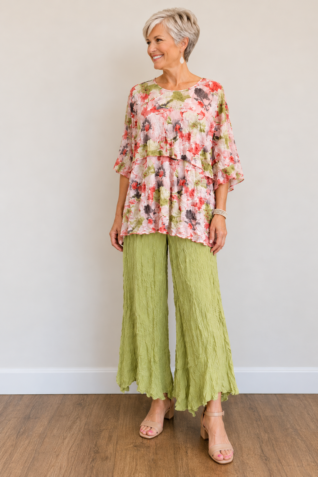 Vine Street Crinkle Relaxed Solid Pant - 274 - LIME