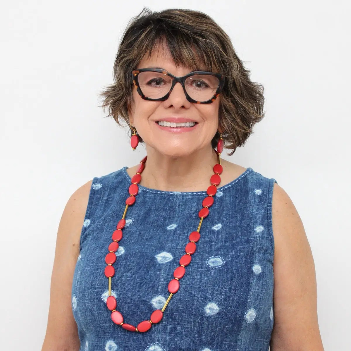 SYLCA Coral Blair Oval Bead Necklace