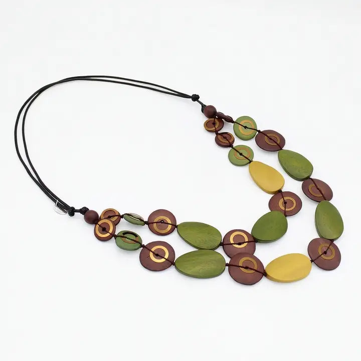 SYLCA Olive Grove Layered Wood Necklace - BP26N18 - OLIVE