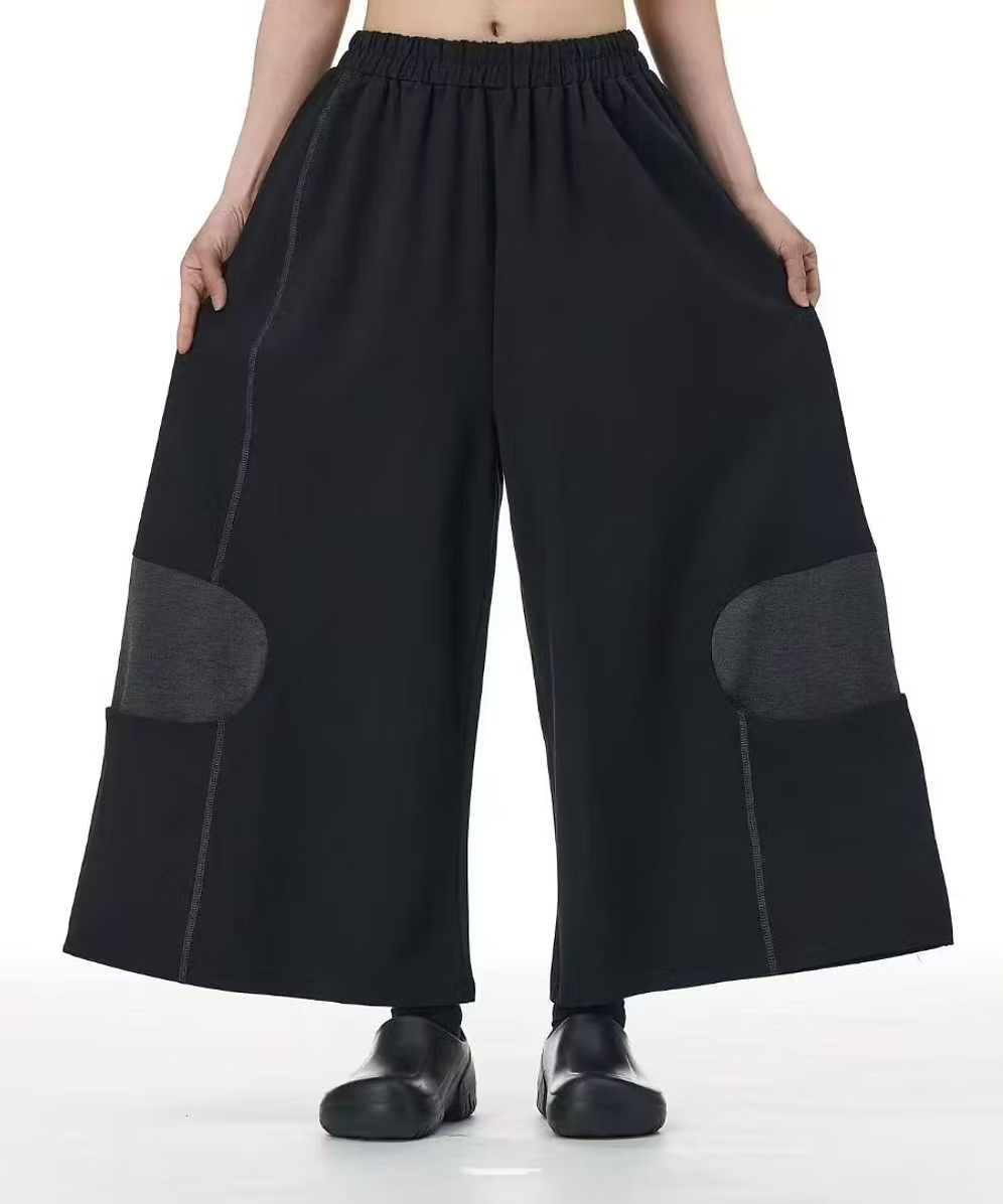 Vanite Couture Wide Leg Bottom Hem Pocket Pant - 80508 - BLACK/GREY