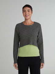 CUT LOOSE - Black Natural Knit Curved Crop Sweater - 0546781