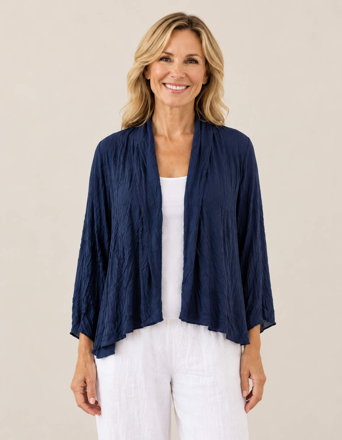 Vine Street Asymmetric Open Front Shrug - 452 - NAVY