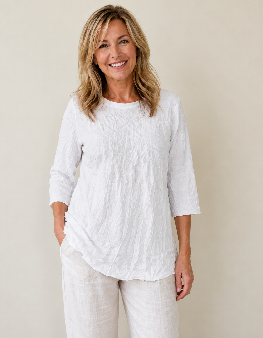 Vine Street Crinkle Solid Top - 719 - WHITE