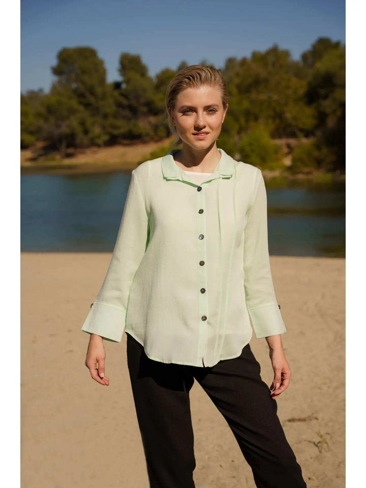 Fridaze AA376 - Tessa Asymmetrical Linen Blouse