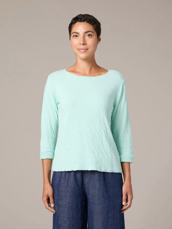 CUT LOOSE Grey Stripe Doublecloth 3/4 Slv Tee w/ Raw Edges -  0617699