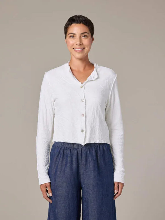 CUT LOOSE Grey Stripe Doublecloth Crop Asym Cardi - 0618922