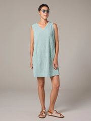 CUT LOOSE Grey Stripe Crinkle V-Neck Shift Dress - 0640672