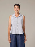CUT LOOSE Grey Stripe Crinkle Sleeveless Shirt - 0645645