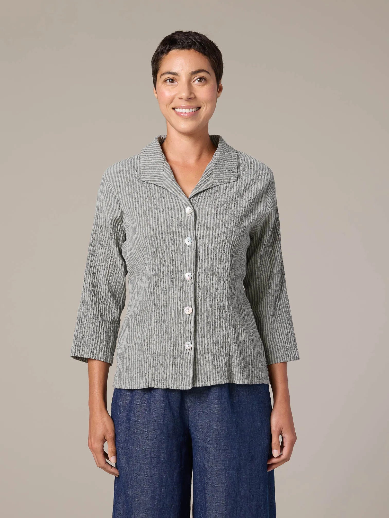 CUT LOOSE Grey Stripe 3/4 Slv Shirt - 0647380