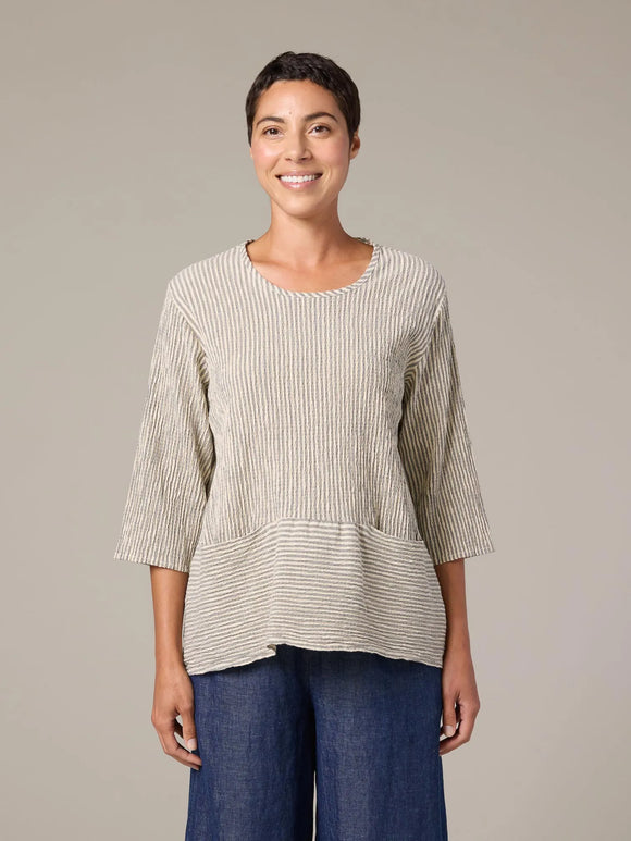 CUT LOOSE Grey Stripe Crinkle Pocket Pullover - 0647943