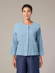 CUT LOOSE Grey Stripe Crinkle 3/4 Slv Cropped Jacket - 0648160