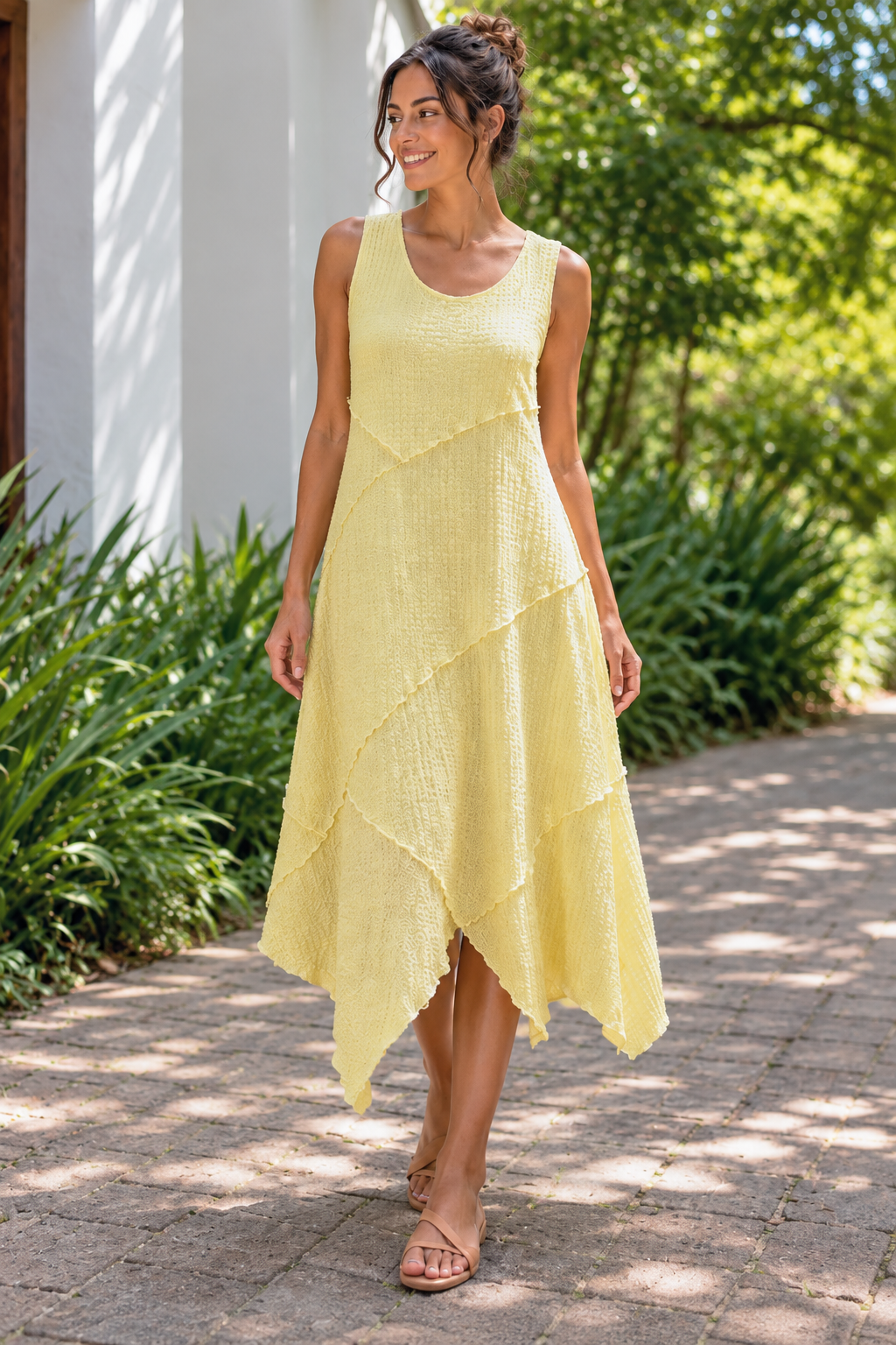 Vine Street Asymmetric Crepe Sleeveless Dress - 562 - LIME CREPE
