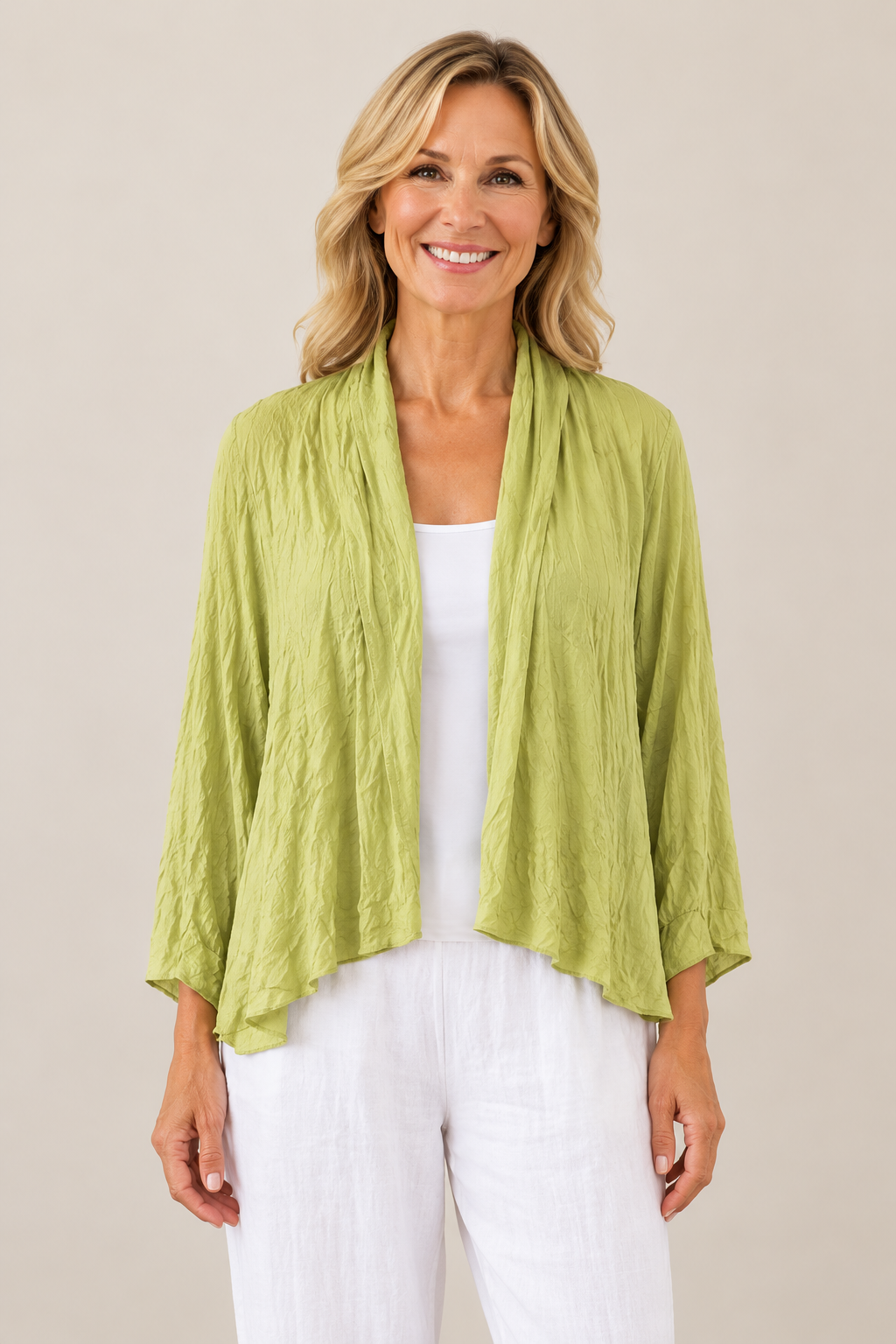 Vine Street Asymmetric Open Front Shrug - 452 - LIME