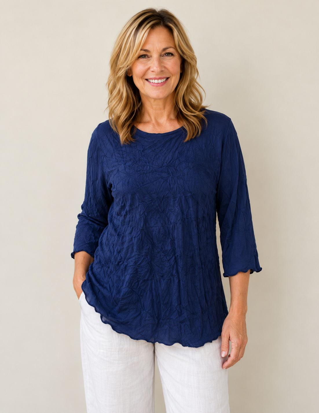 Vine Street Crinkle Solid Top - 719 - NAVY