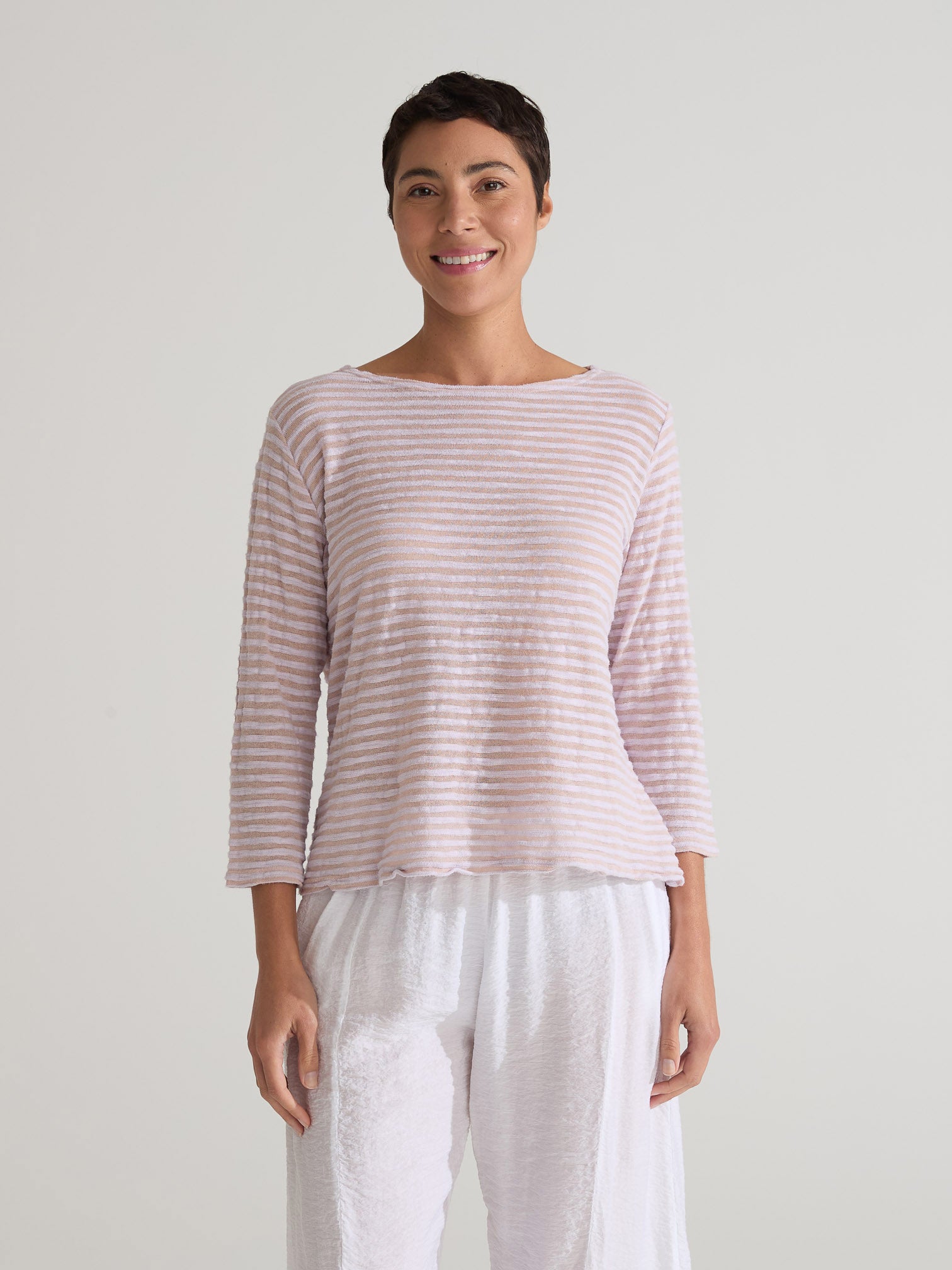 CUT LOOSE - Vintage Stripe 3/4 Slv Boatneck Tee - 0715060