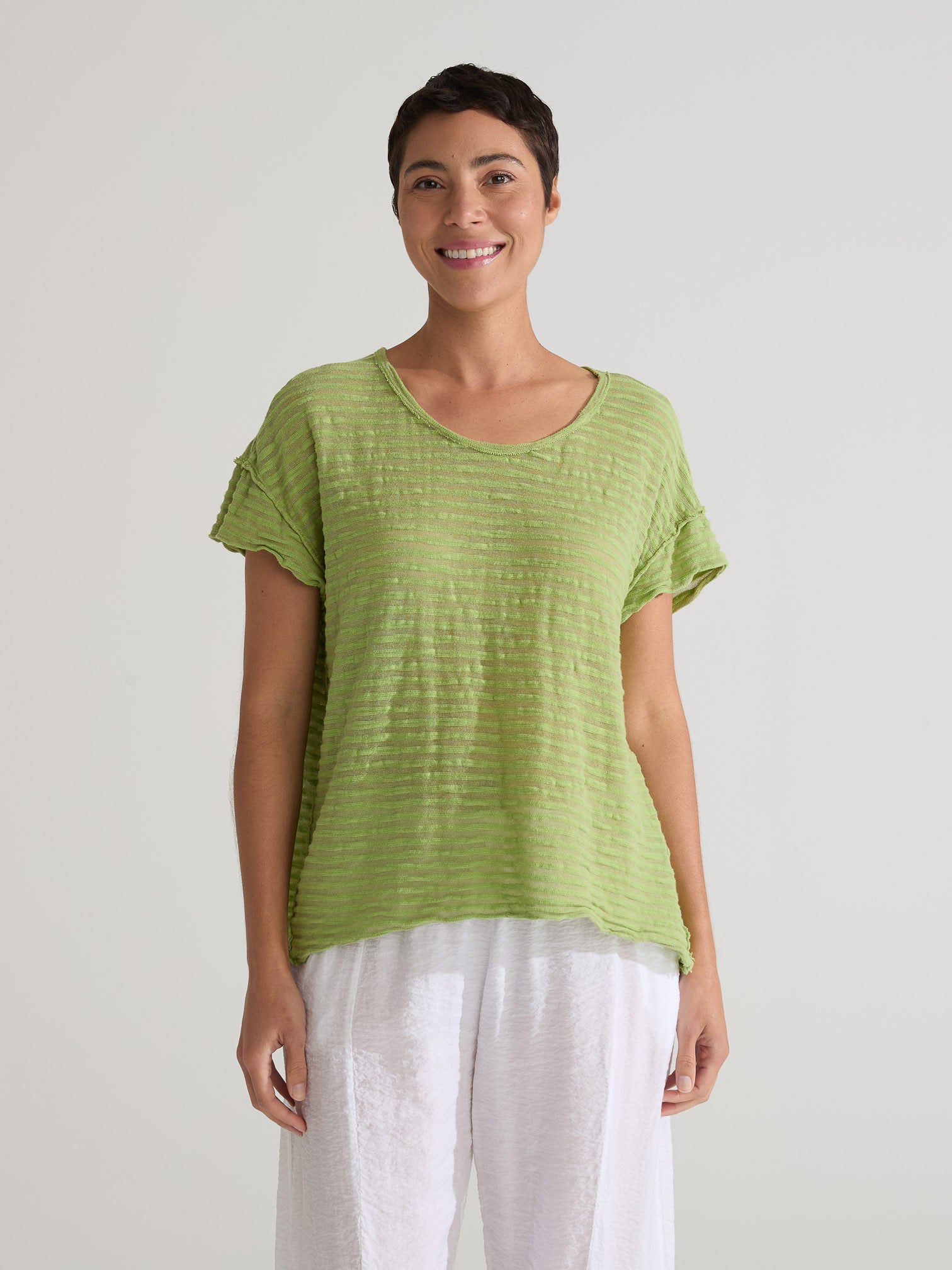 CUT LOOSE - Vintage Stripe Raw Edge Aline Tee - 0716362