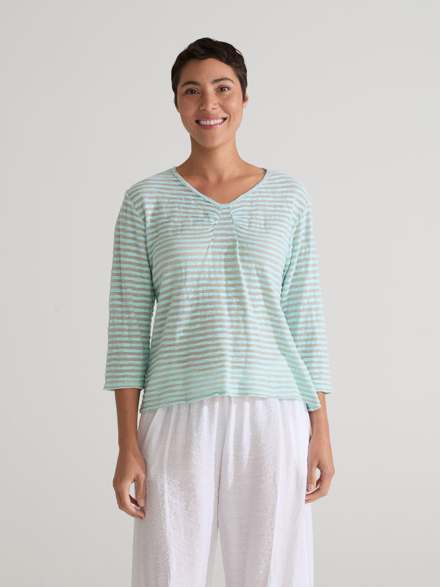 CUT LOOSE - Vintage Stripe 3/4 Slv Tuck Front Top - 0717075