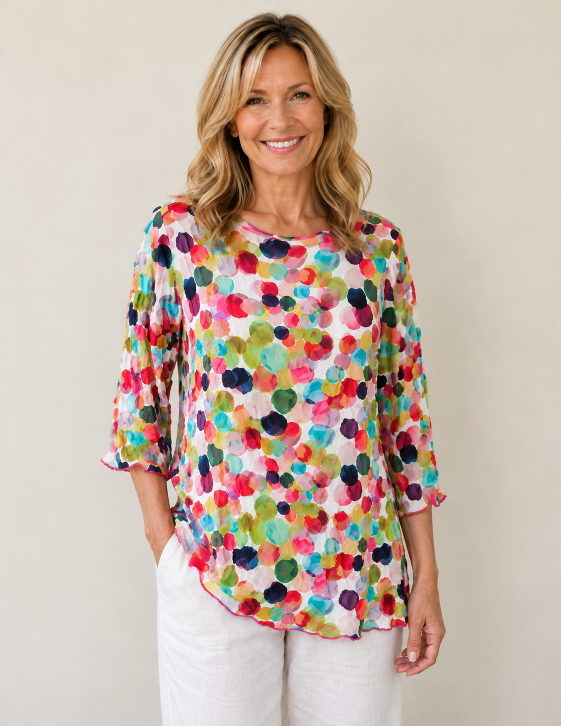 Vine Street Crinkle Print Top - 719 - BUBBLES