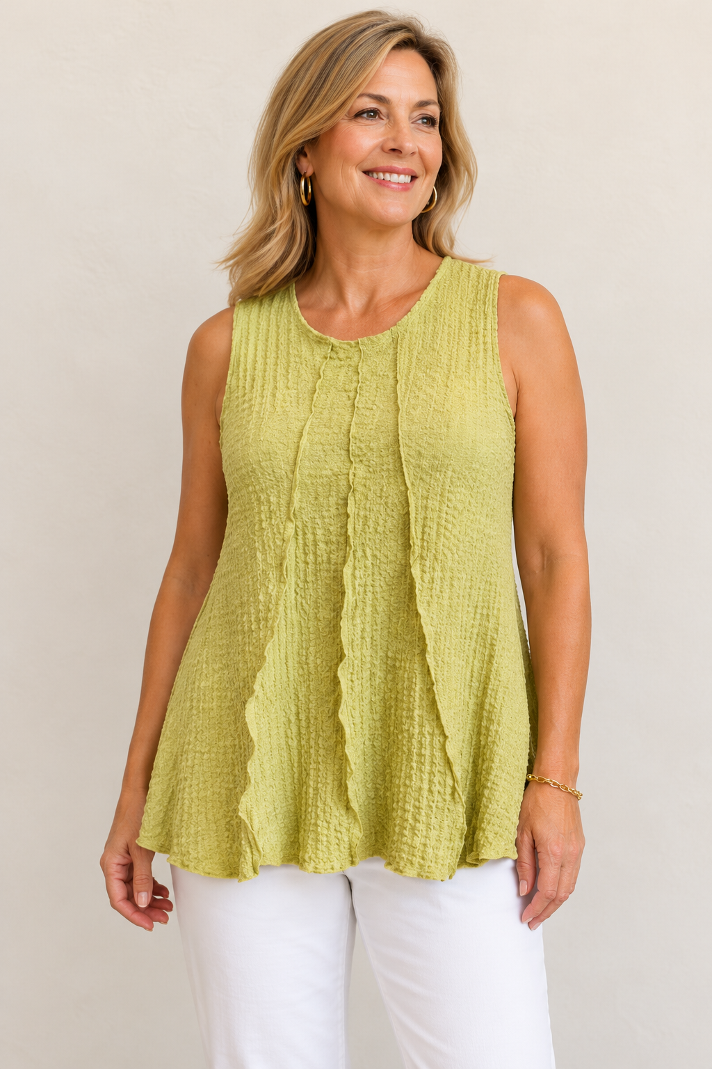 Vine Street Crepe Solid Tank - 632 - LIME CREPE