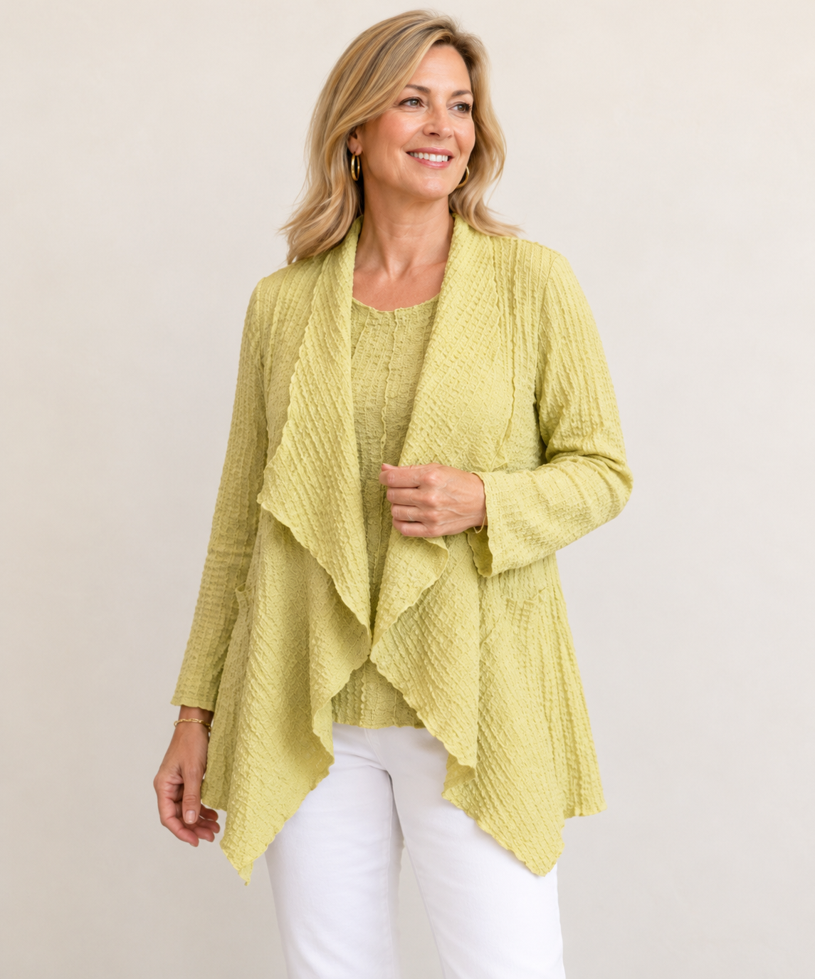 Vine Street Open Front Short Cardi - 322 - LIME CREPE