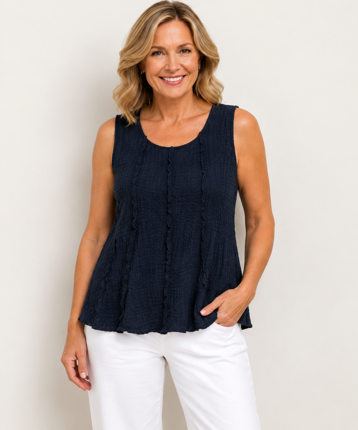Vine Street Crepe Solid Tank - 632 - NAVY CREPE