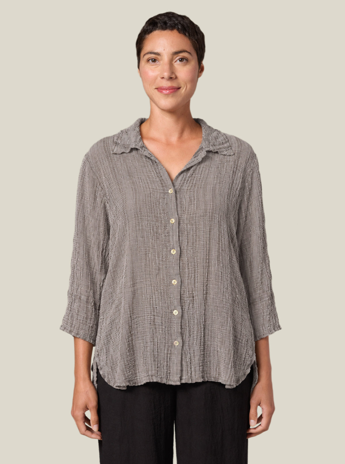 CUT LOOSE Crinkle Check Crop Easy Shirt - 6126986