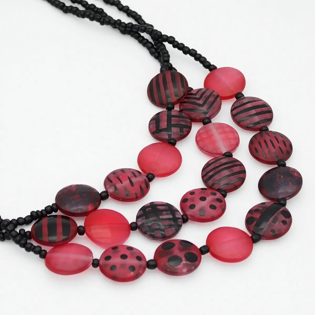 SYLCA Red Sea Stone Triple Strand Necklace - LS26N09 - RED