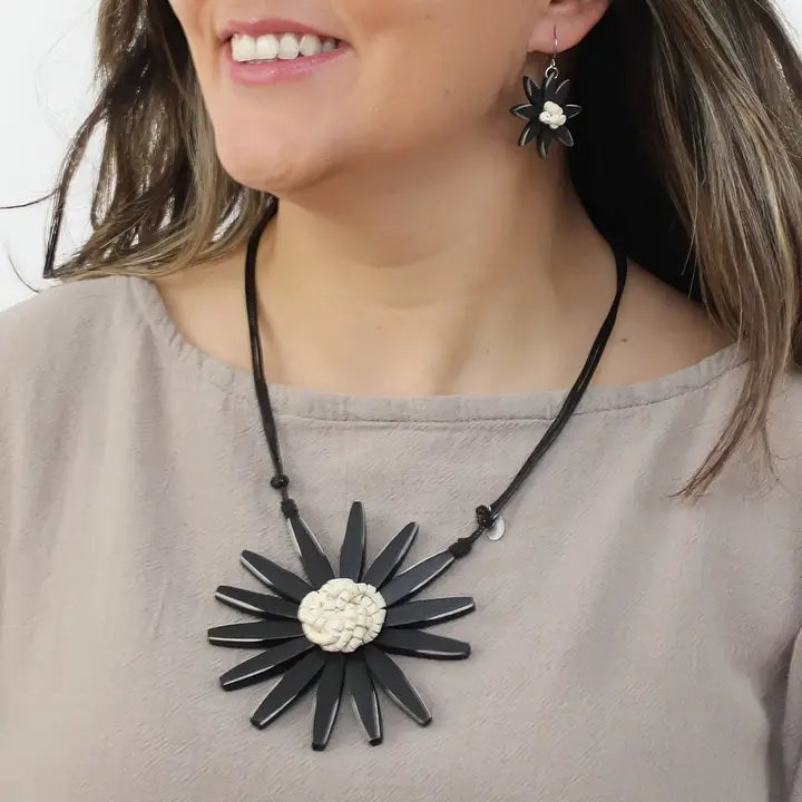 SYLCA Black Amaya Flower Statement Necklace - BP23N13 - BLACK