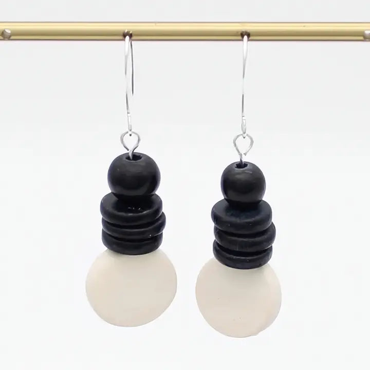SYLCA White and Black Dusk Earrings - SD25E27 - WHITE