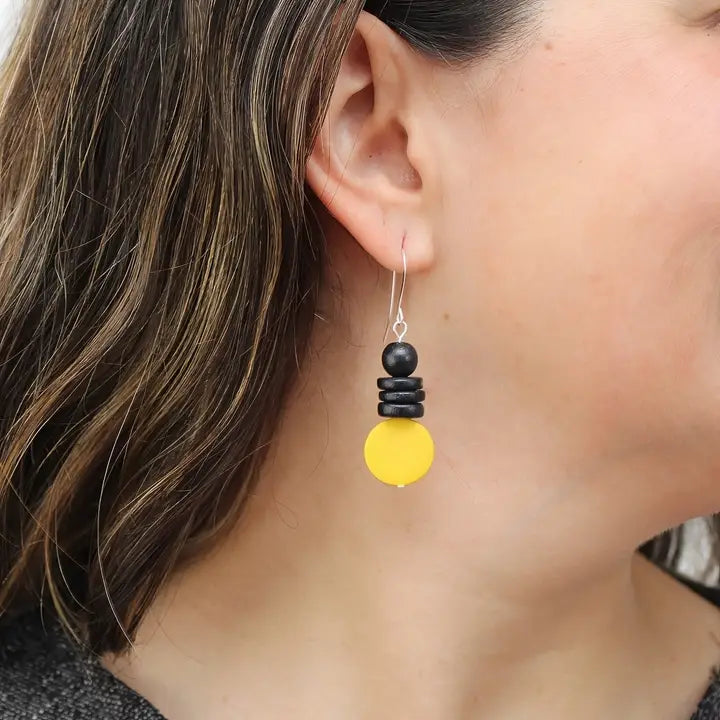 SYLCA Yellow and Black Dusk Earrings - SD25E27 - YELLOW