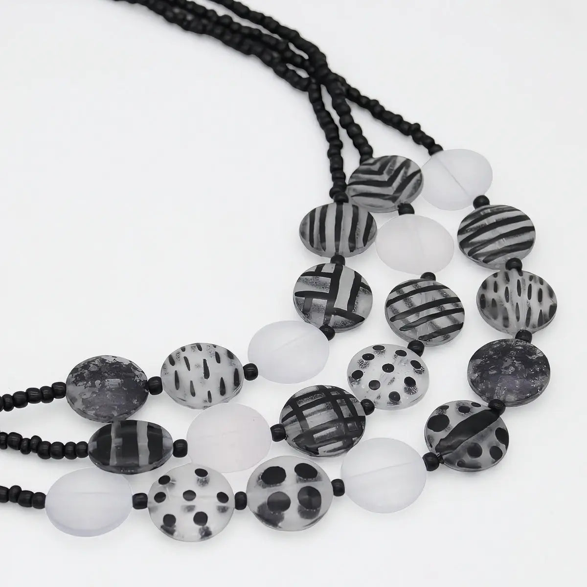 SYLCA Frosted Sea Stone Triple Strand Necklace - LS26N09 - BLACK/WHITE