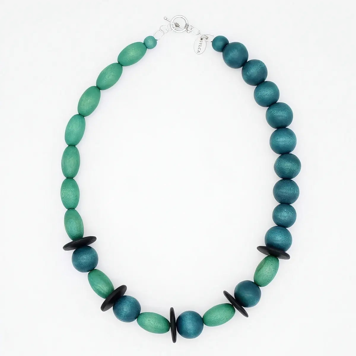 SYLCA Teal and Aqua Wood Statement Necklace - SD25N63 - TEAL