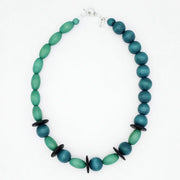 SYLCA Teal and Aqua Wood Statement Necklace - SD25N63 - TEAL