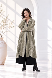 Vanite Couture Zip Front Long Jacket - 10153 -  GREEN/TAN