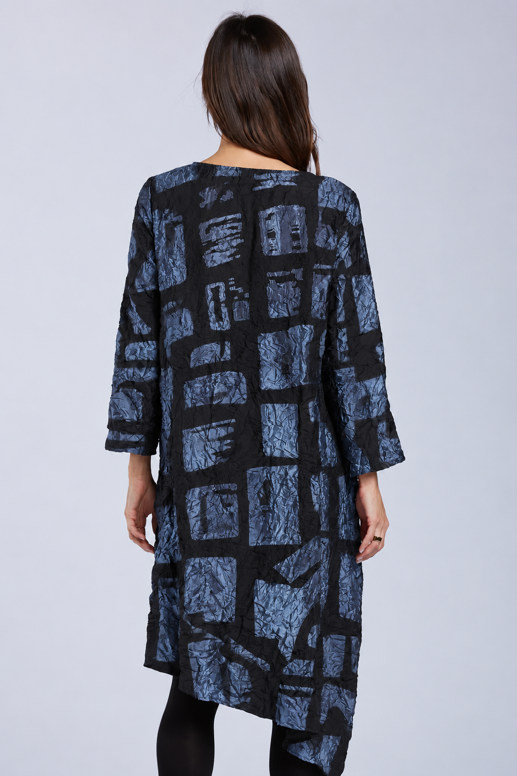 Sydney Project Ashley Long Sleeve Round Neck Asymmetric Abstract Long Top - CJT1024 - ICE BLUE