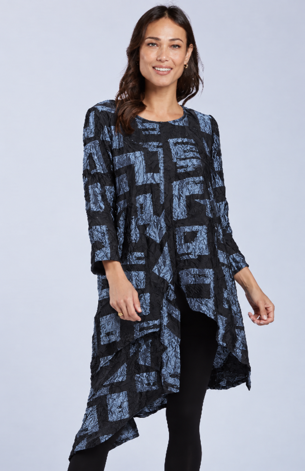 Sydney Project Ashley Long Sleeve Round Neck Asymmetric Abstract Long Top - CJT1024 - ICE BLUE