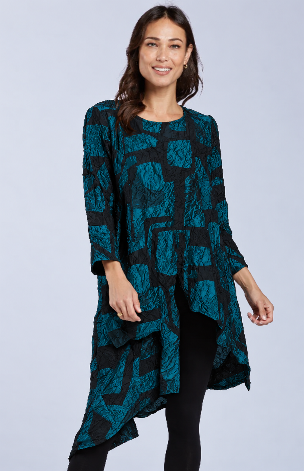 Sydney Project Ashley Long Sleeve Round Neck Asymmetric Abstract Long Top - CJT1024 - JADE