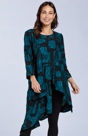Sydney Project Ashley Long Sleeve Round Neck Asymmetric Abstract Long Top - CJT1024 - JADE