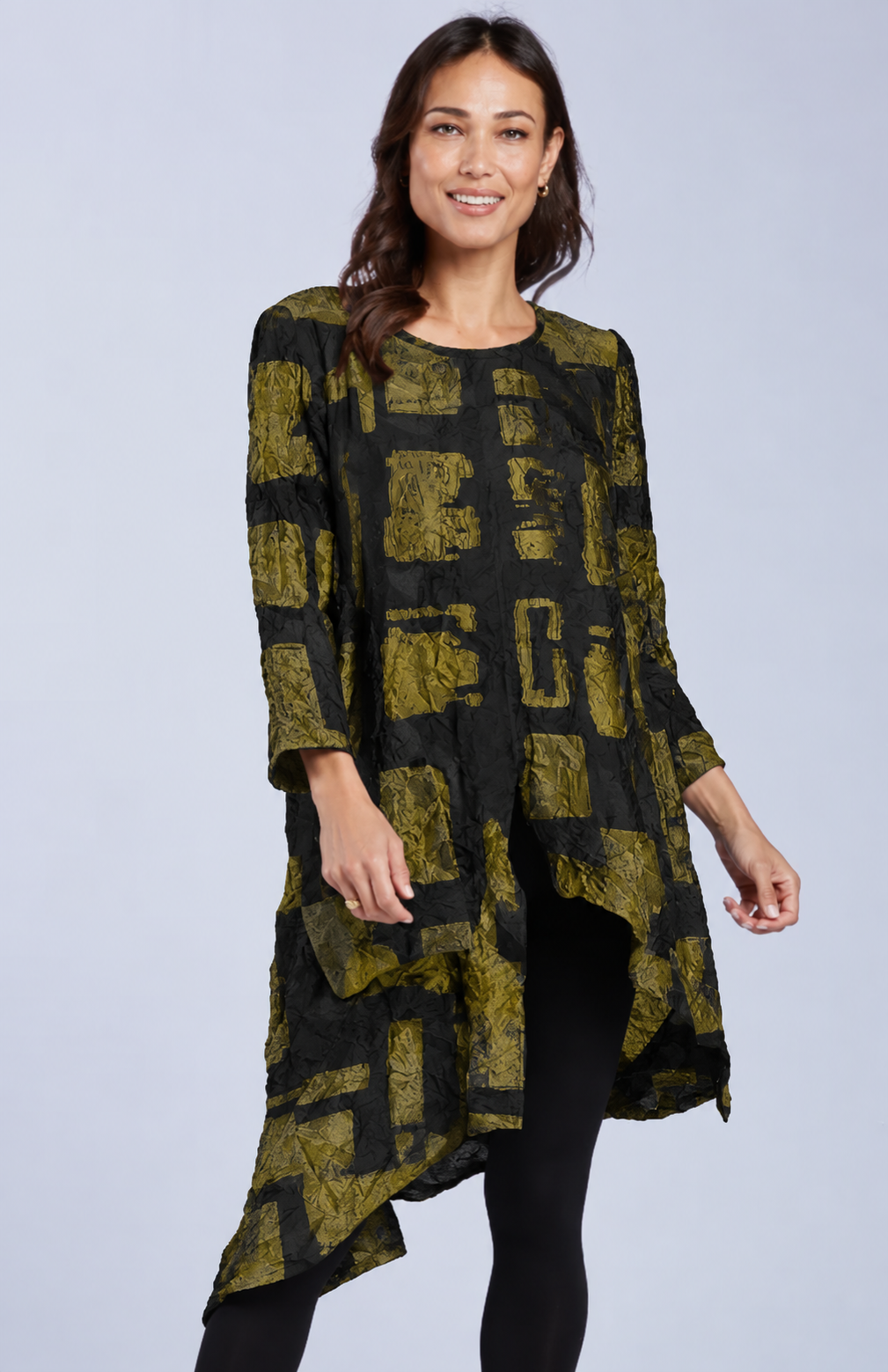 Sydney Project Ashley Long Sleeve Round Neck Asymmetric Abstract Long Top - CJT1024 - KIWI