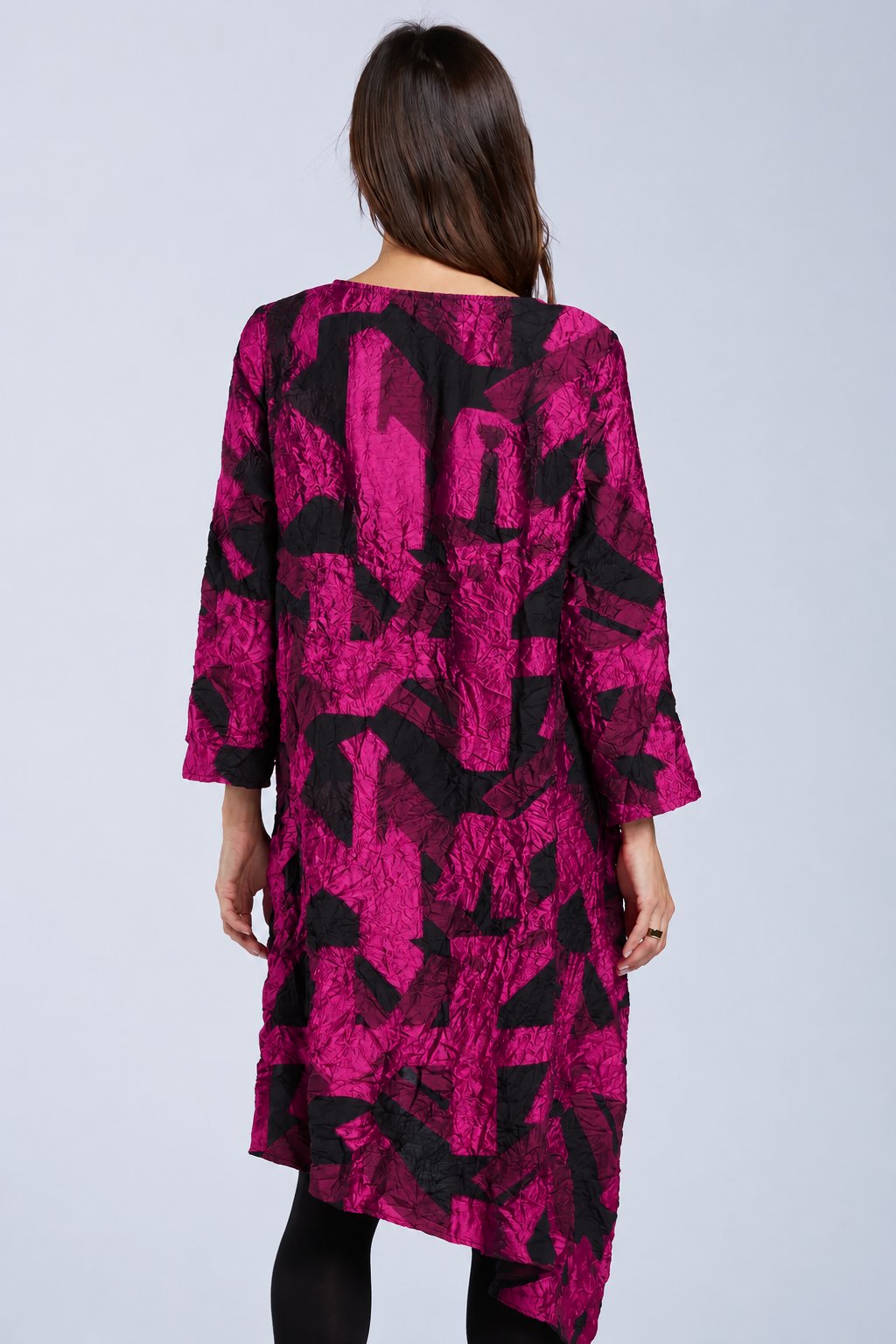 Sydney Project Ashley Long Sleeve Round Neck Asymmetric Abstract Long Top - CJT1024 - MAGENTA