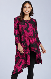 Sydney Project Ashley Long Sleeve Round Neck Asymmetric Abstract Long Top - CJT1024 - MAGENTA