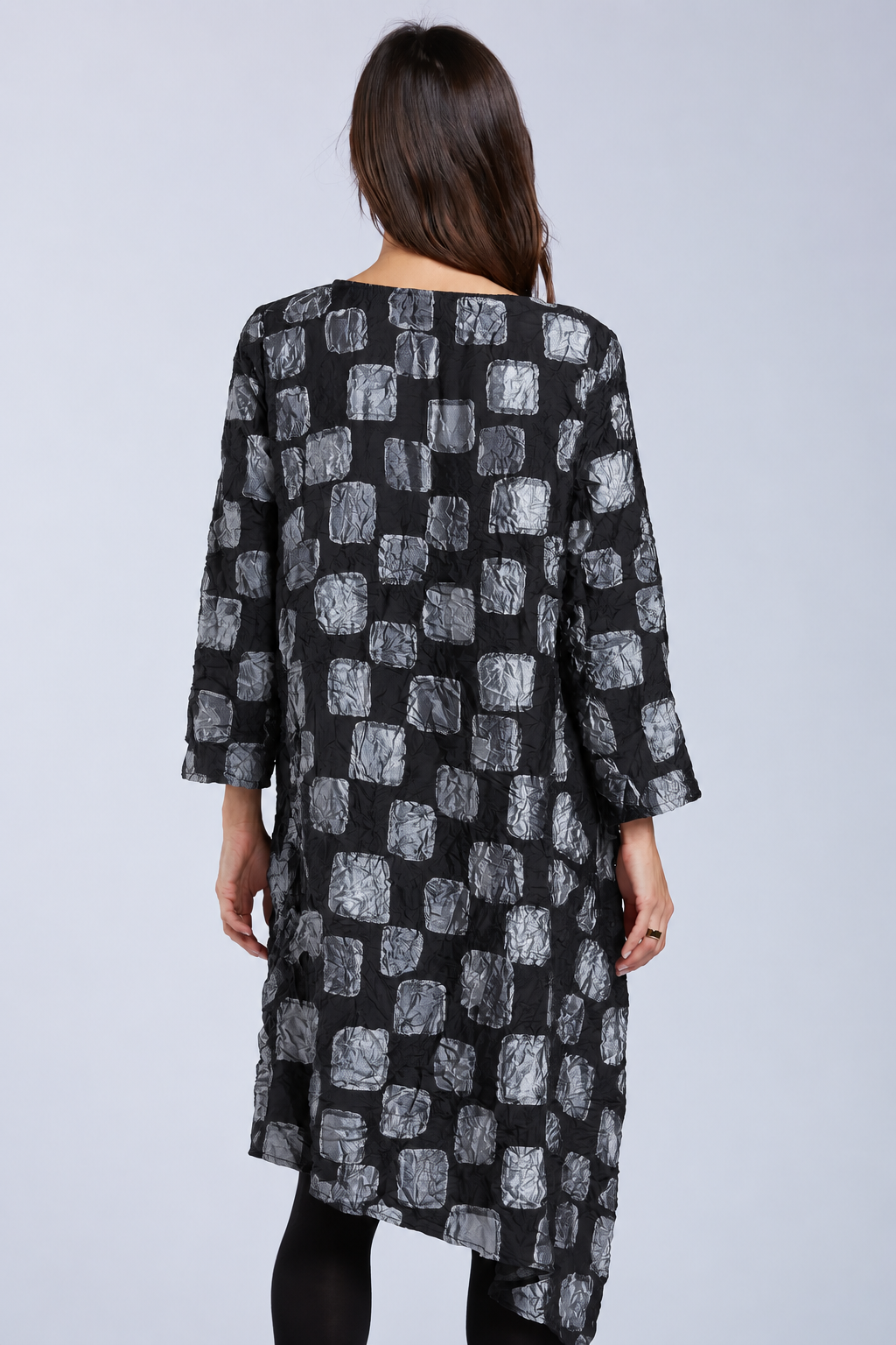 Sydney Project Ashley Long Sleeve Round Neck Asymmetric Abstract Long Top - CJT1024 - SILVER PEBBLES