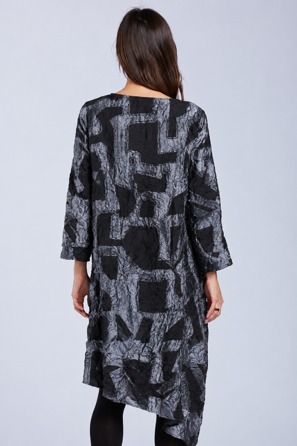 Sydney Project Ashley Long Sleeve Round Neck Asymmetric Abstract Long Top - CJT1024 - SILVER