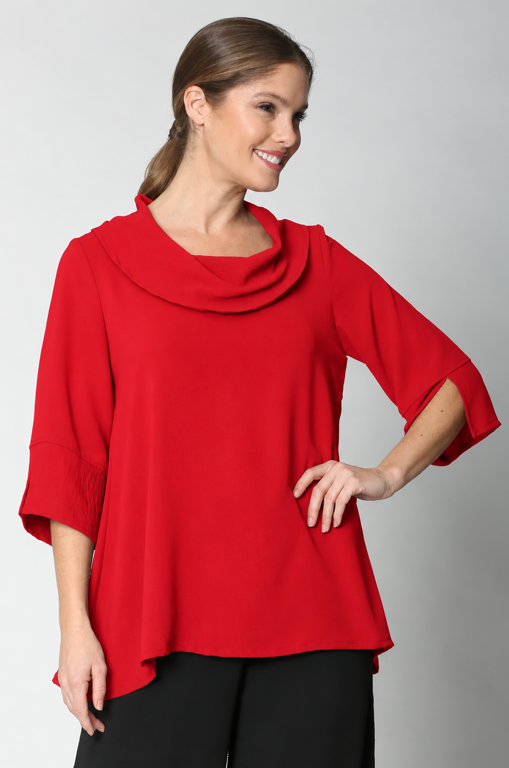 Sydney Project Vicki Cowl Neck 3/4 Sleeve Flowy Top - AFT1048 - RED