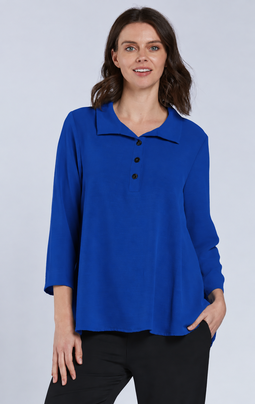 Sydney Project Henley Button Down Collar Long Sleeve Relaxed Top - AFT1064 - ROYAL BLUE