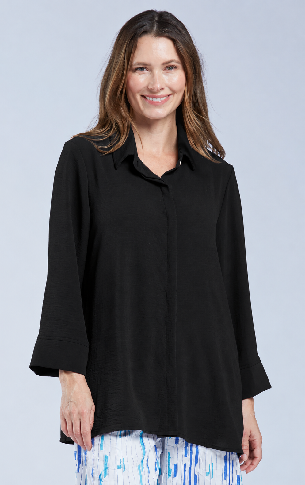 Sydney Project Shirley Oversized Button Down Collar Top - AFT1107 - BLACK