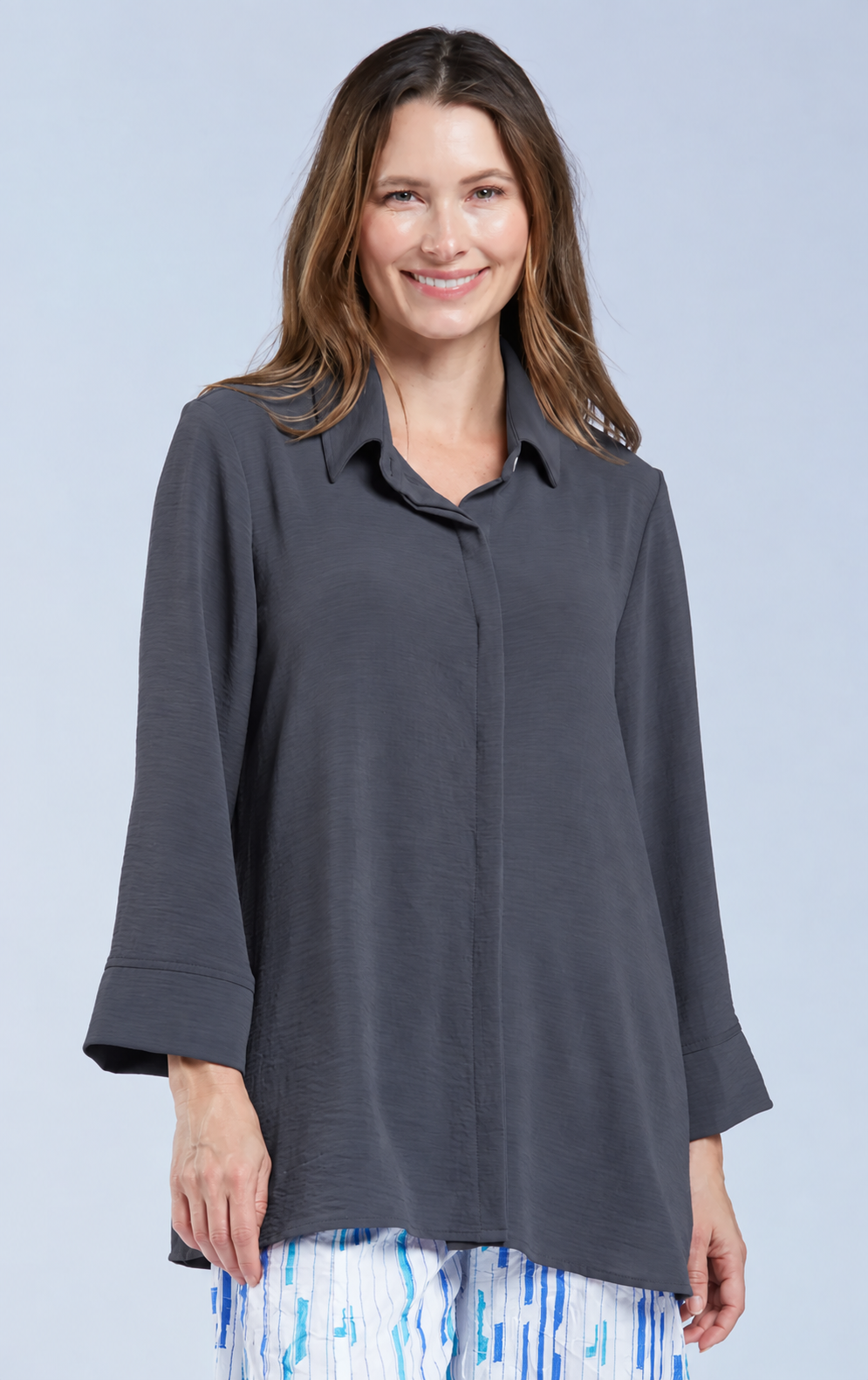 Sydney Project Shirley Oversized Button Down Collar Top - AFT1107 - CHARCOAL