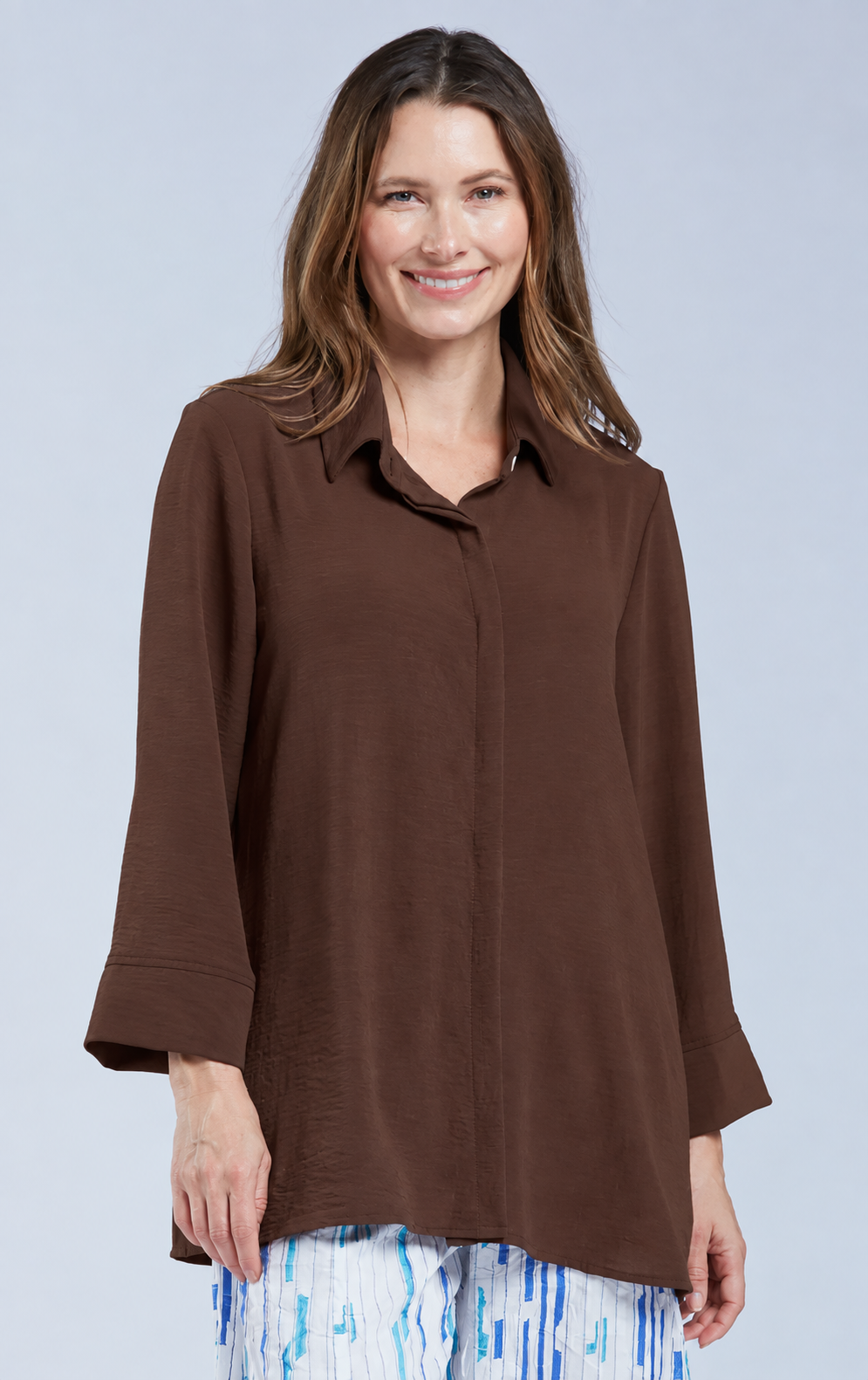 Sydney Project Shirley Oversized Button Down Collar Top - AFT1107 - CHOCOLATE
