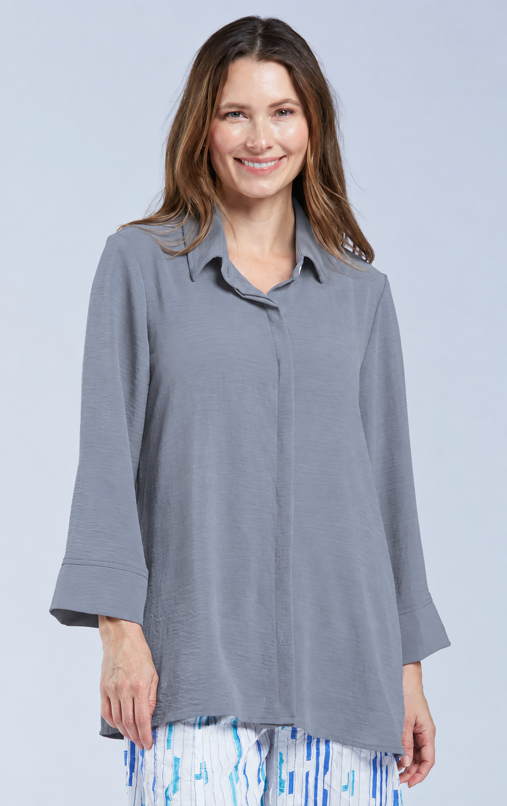 Sydney Project Shirley Oversized Button Down Collar Top - AFT1107 - GREY