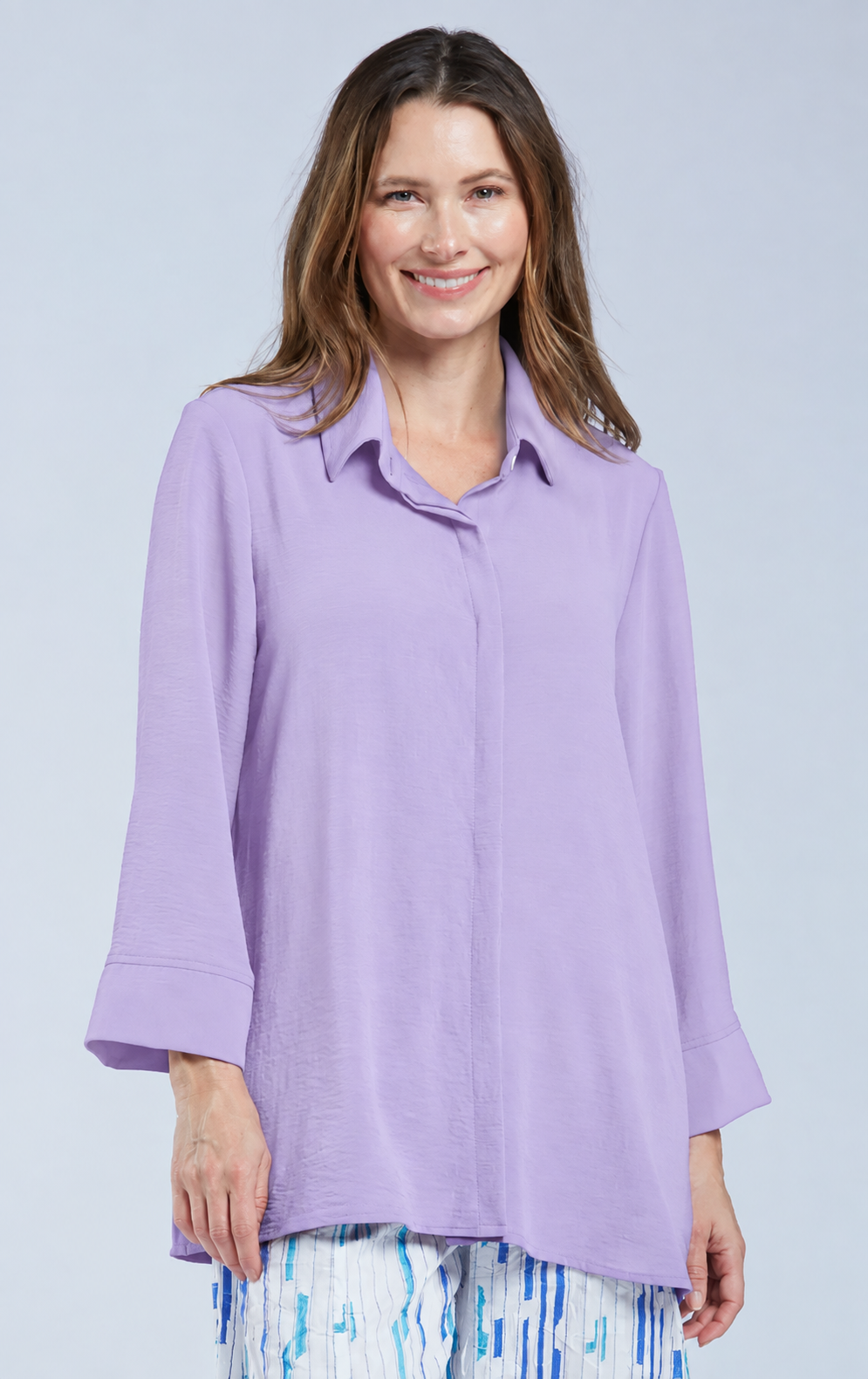 Sydney Project Shirley Oversized Button Down Collar Top - AFT1107 - LAVENDER